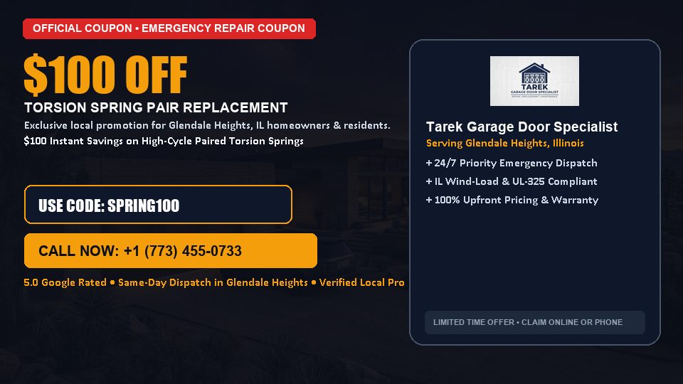 $100 OFF Dual High-Cycle Torsion Spring Replacement in Glendale Heights, IL - Tarek Garage Door Specialist